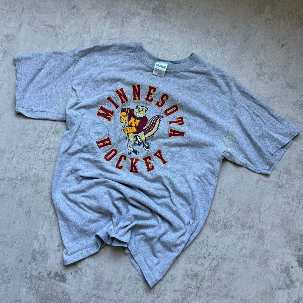 Vintage Gildan Minnesota Hockey T-Shirt Size M Gray - Picture 2 of 5
